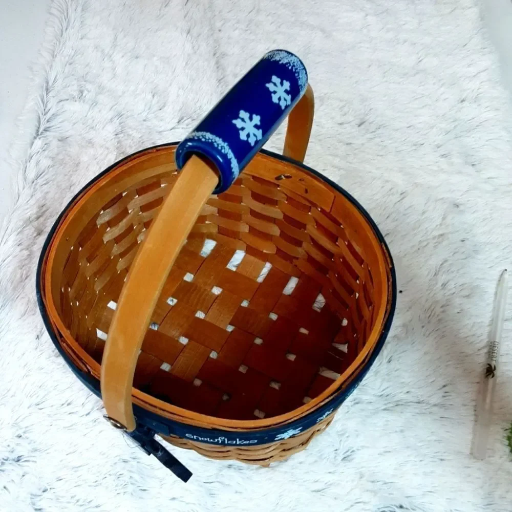 Christmas Wicker Basket With Ceramic Handle Painted Triand Snowmen Ornaments 10